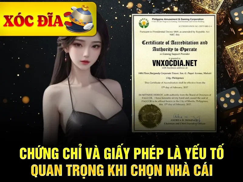 Chứng chỉ và giấy phép là yếu tố quan trọng khi chọn nhà cái 